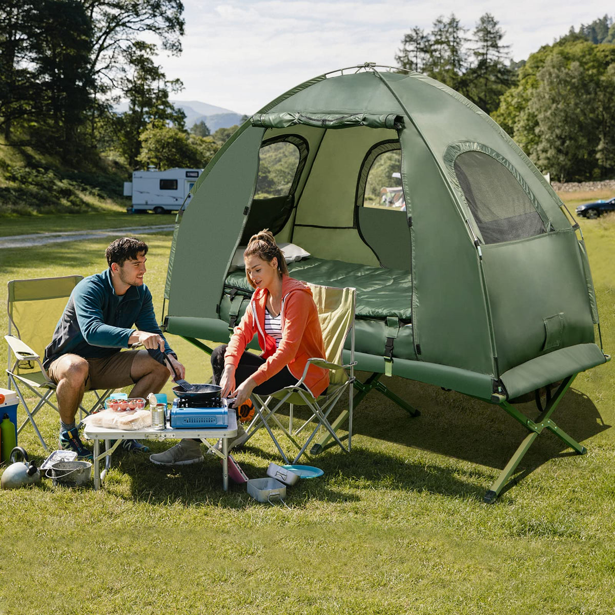 1-Person 5-in-1 Tent Cot with Air Mattress, Sleeping Bag, Carrying Bag I666663