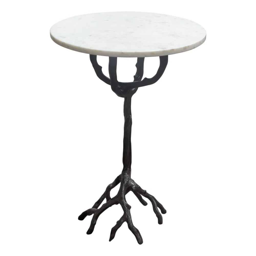 Birch Round Accent Table with Marble Top P16090