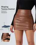 High Waisted Tummy Control Ruched Fleece Mini Skirt Q710