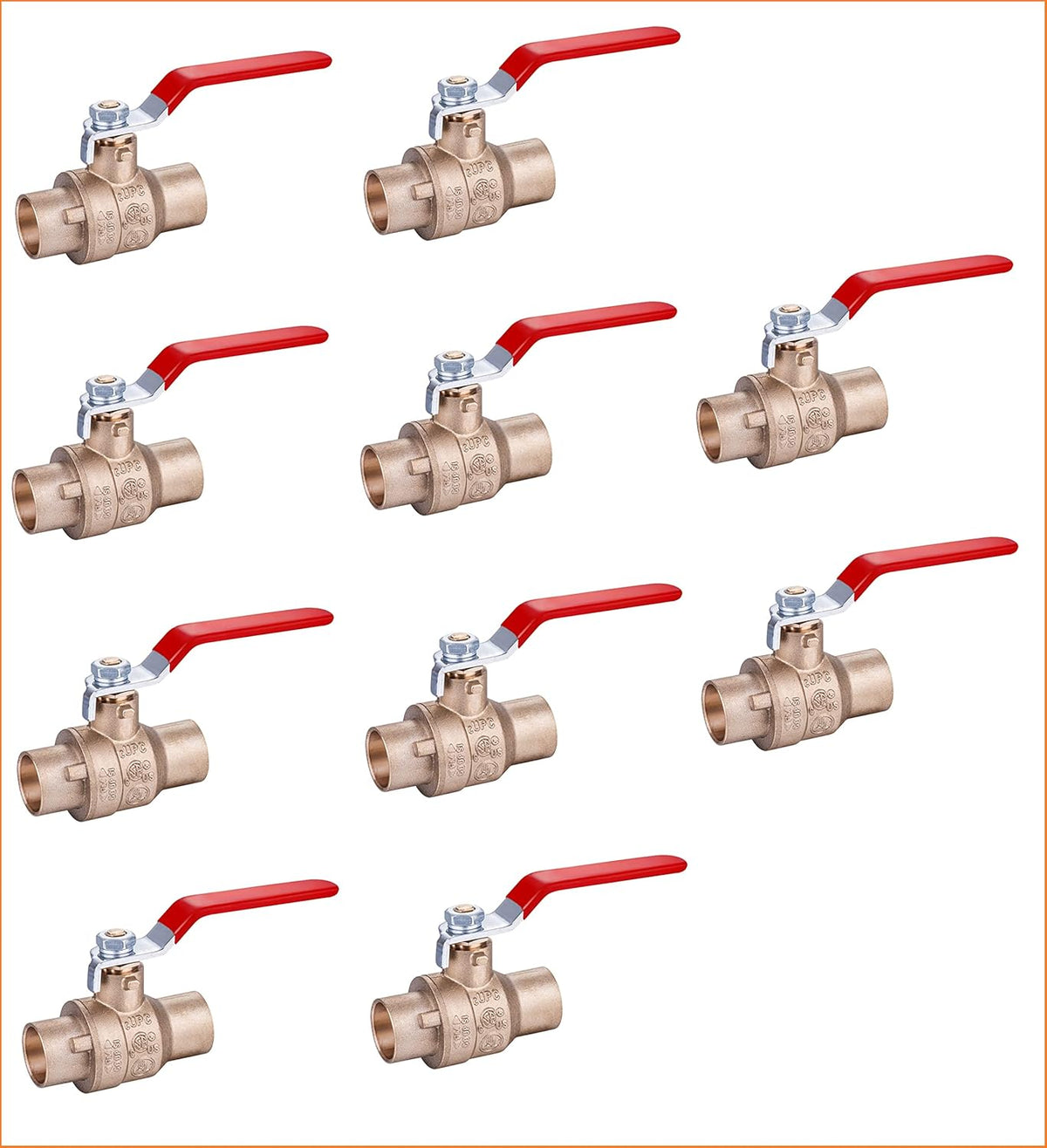 1/2" Sweat Solder Brass Full Port Ball Valve Lead Free Red Handle (5-Pack) E6069