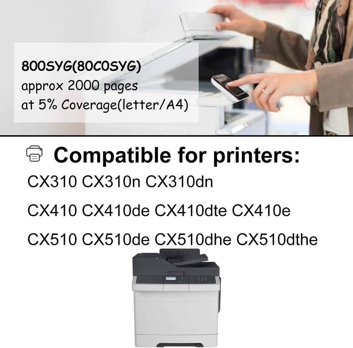1-Yellow 80C0SYG Compatible CX310 (2000 Pages) Ink Cartridge O158394