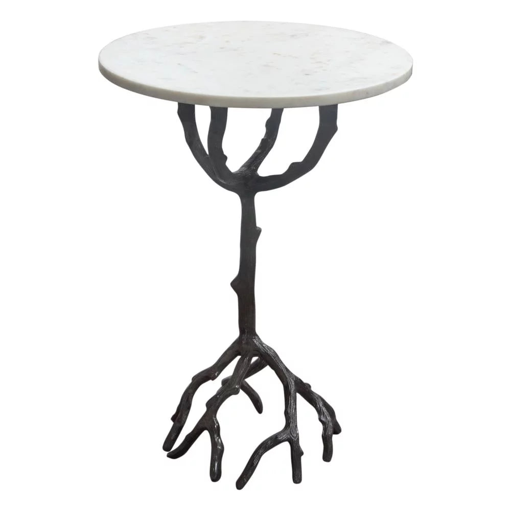 Birch Round Accent Table with Marble Top P16090