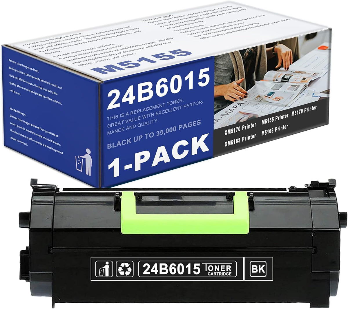 1 Pack Black High Yield Toner Cartridge Replacement for Lexmark M5163 M5170 XM5170 XM5163 Printer P195938