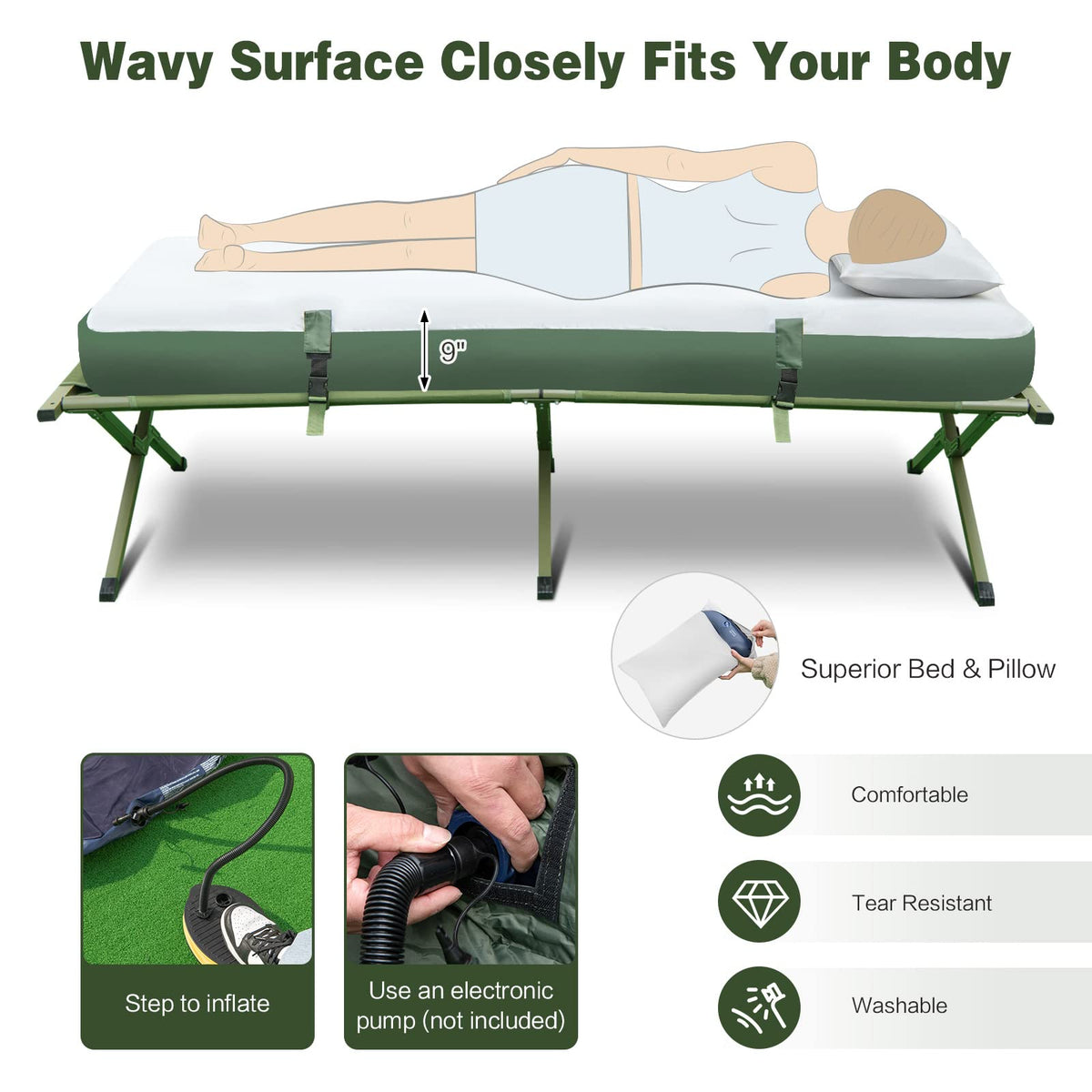 1-Person 5-in-1 Tent Cot with Air Mattress, Sleeping Bag, Carrying Bag I666663