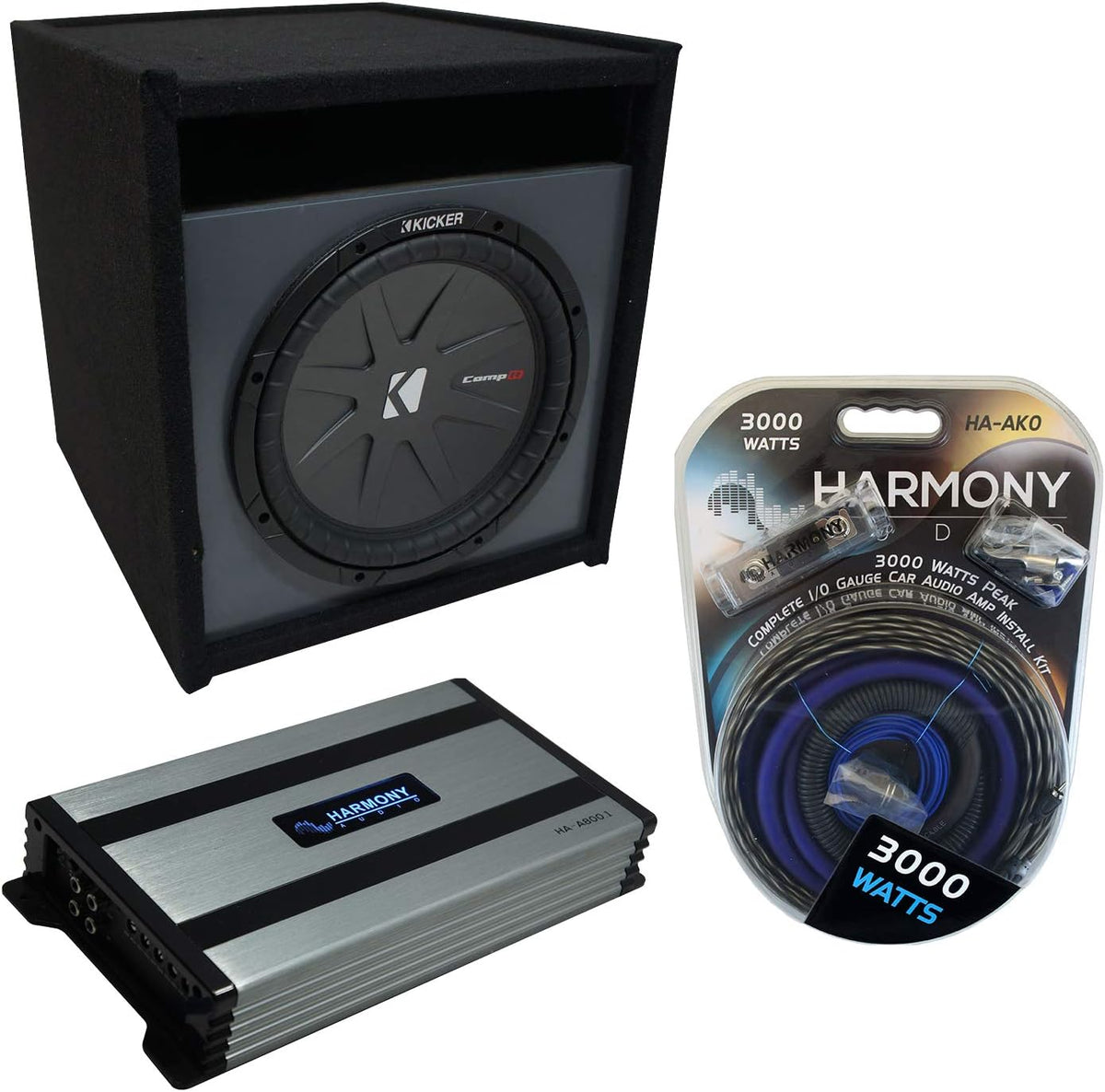 10 Kicker CompR Sub Box Enclosure & Harmony Amp L367613
