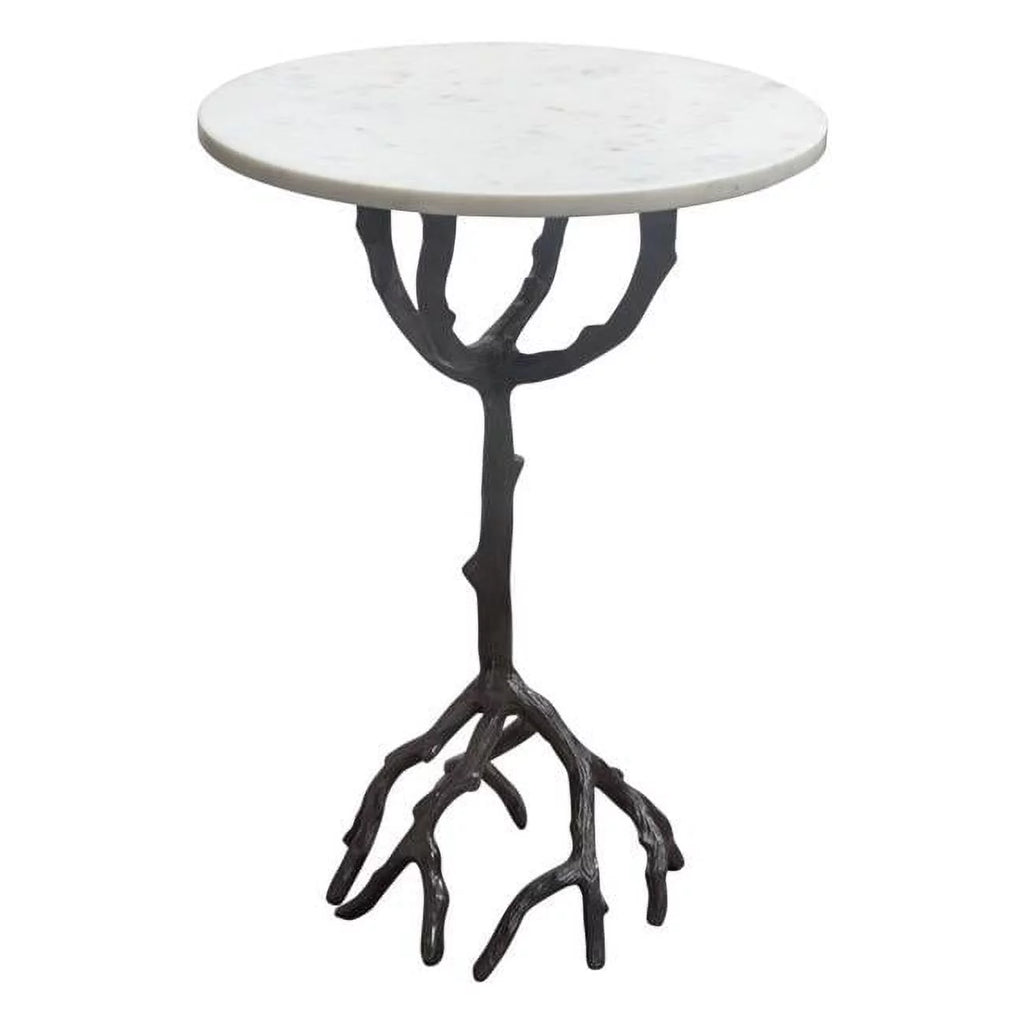 Birch Round Accent Table with Marble Top P16090