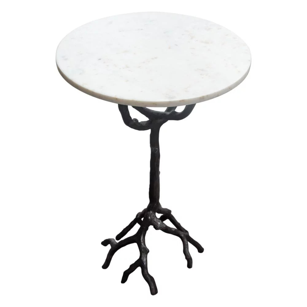 Birch Round Accent Table with Marble Top P16090