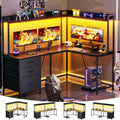 L Shaped Gaming Desk with Hutch and Drawers, Black C619