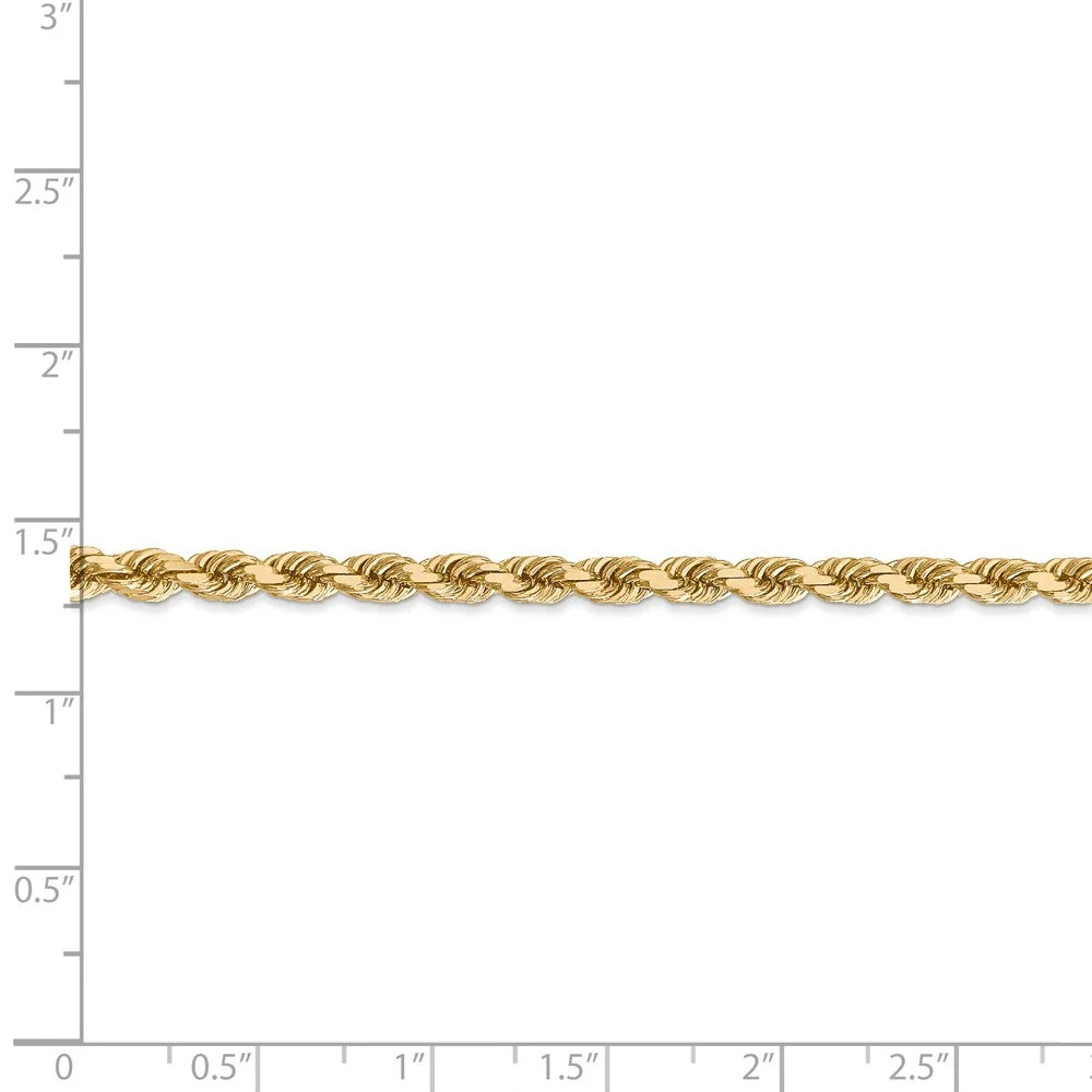 14kt Yellow Gold 4mm Diamond Cut Rope Chain with Lobster Clasp, 30 inch G720