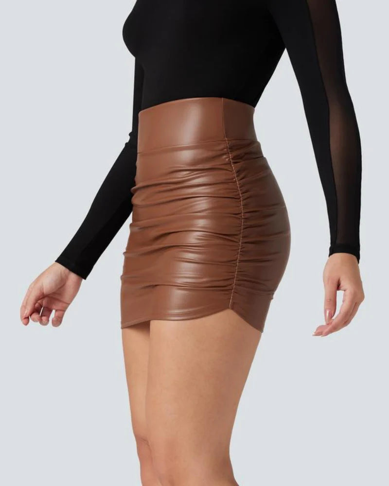 High Waisted Tummy Control Ruched Fleece Mini Skirt Q710