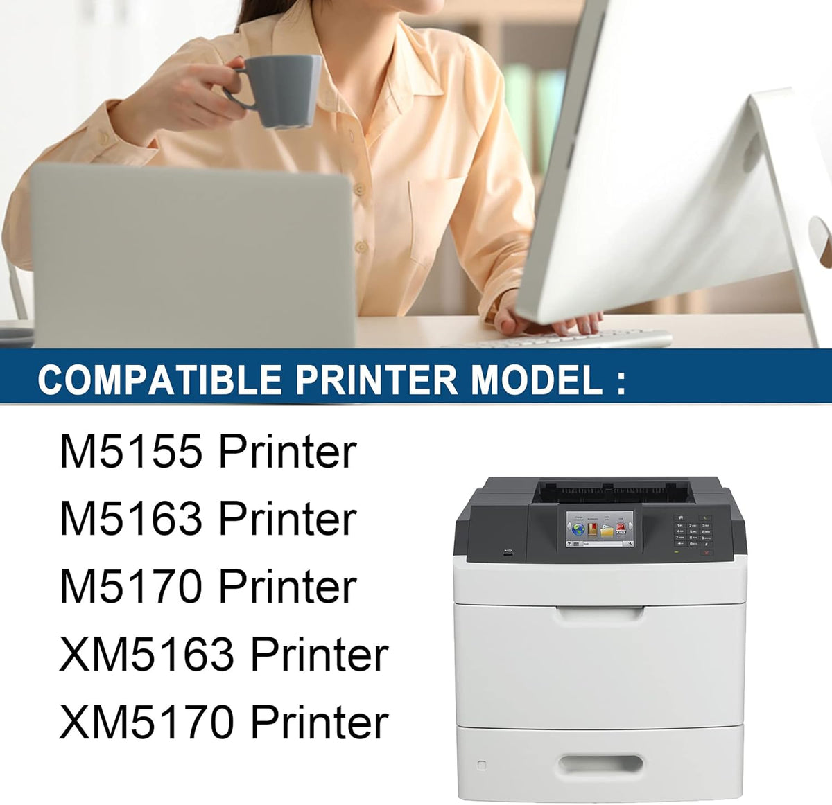 1 Pack Black High Yield Toner Cartridge Replacement for Lexmark M5163 M5170 XM5170 XM5163 Printer P195938