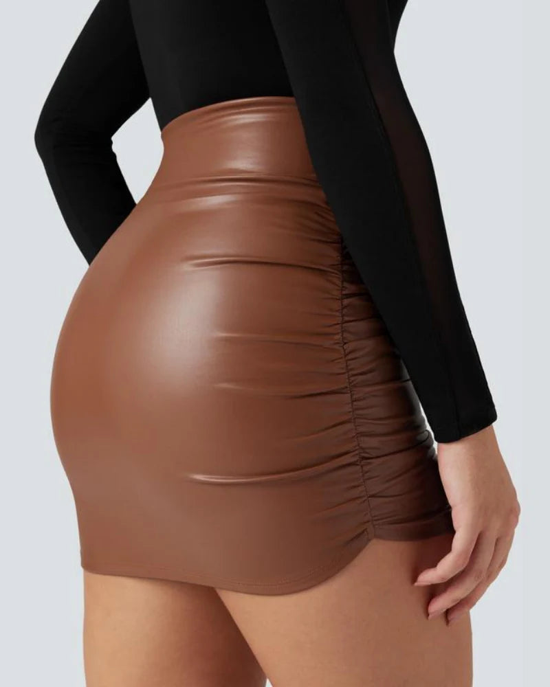 High Waisted Tummy Control Ruched Fleece Mini Skirt Q710