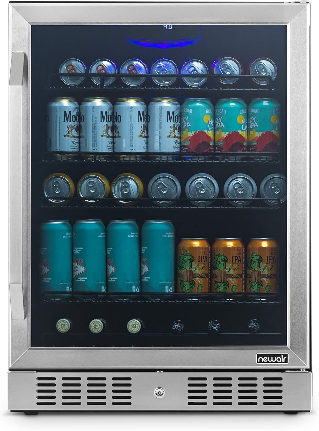 24 Beverage Refrigerator Cooler - 177 Can Capacity - Black Stainless Steel with Glass Door N693