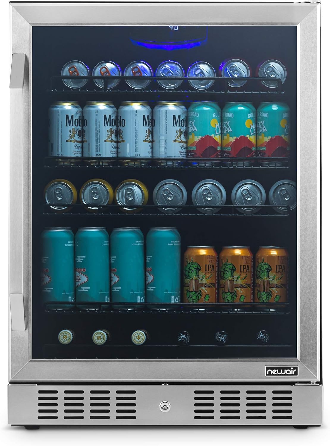 24 Beverage Refrigerator Cooler - 177 Can Capacity - Black Stainless Steel with Glass Door N693
