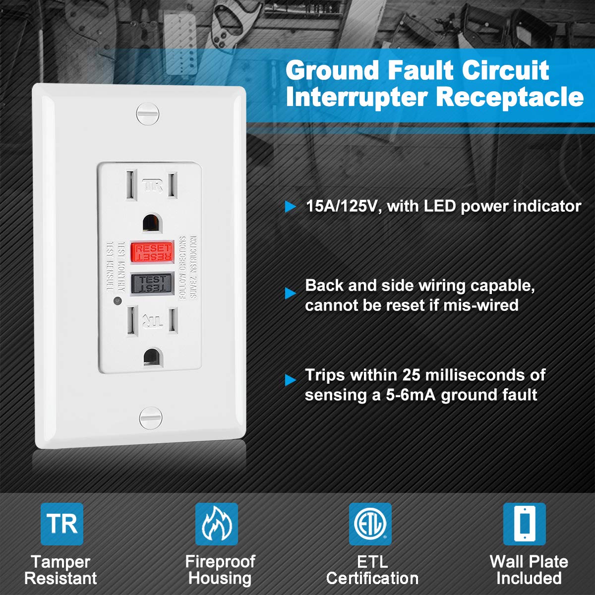 10 Pack 15 Amp Tamper-Resistant GFCI Outlet M6531