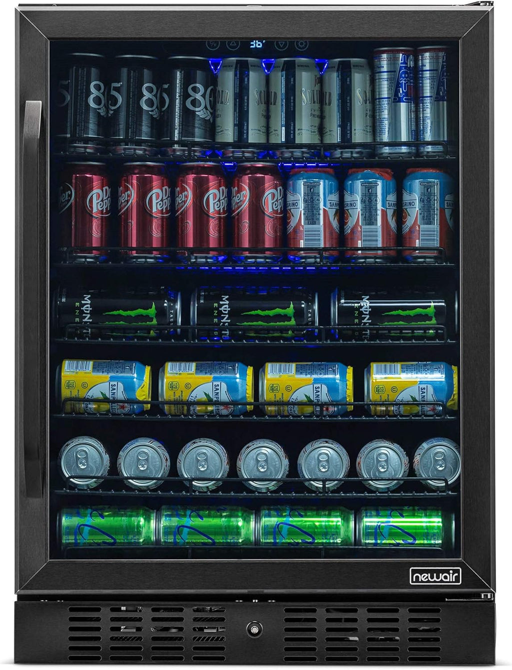 24 Beverage Refrigerator Cooler - 177 Can Capacity - Black Stainless Steel with Glass Door N693