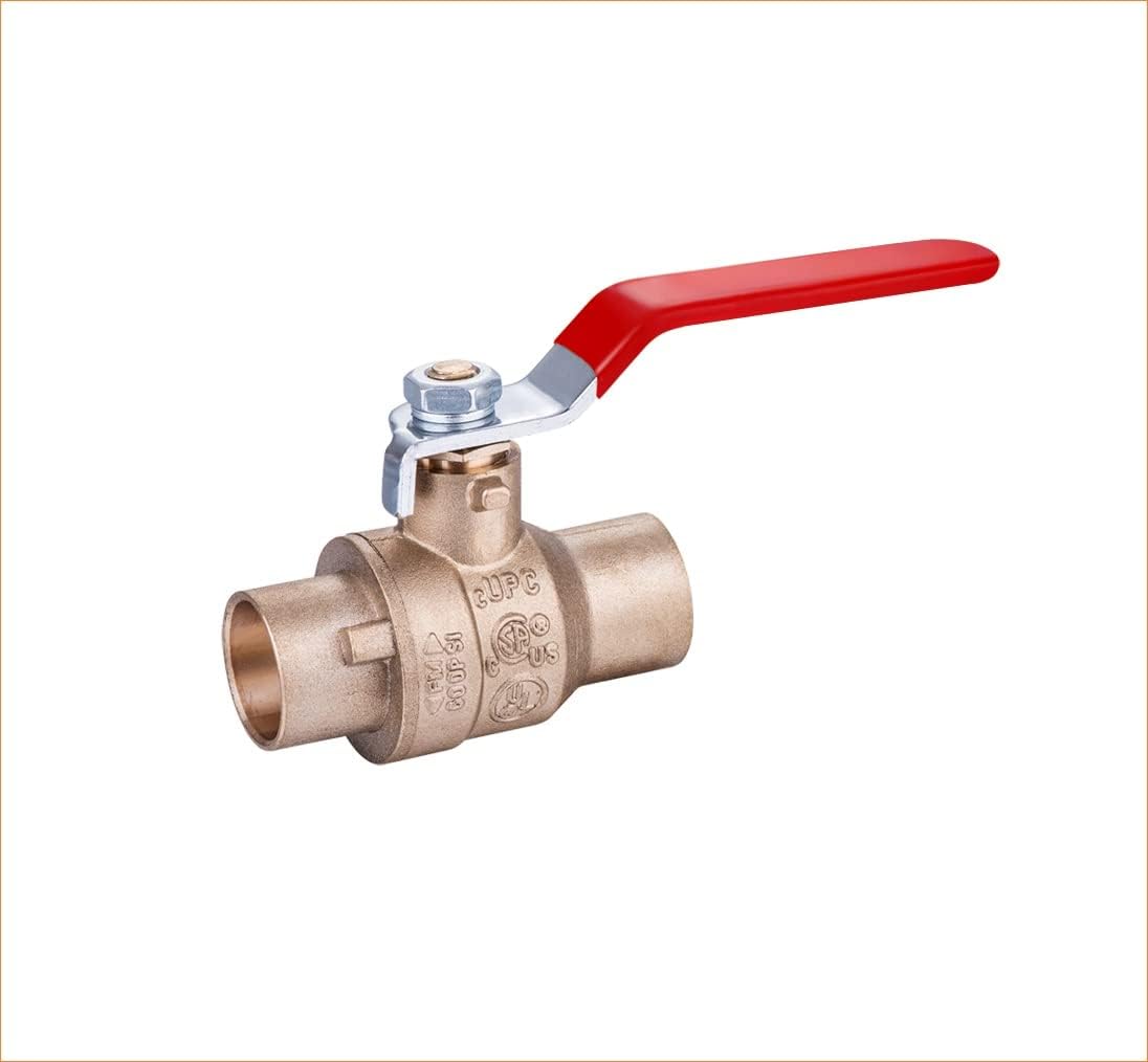 1/2" Sweat Solder Brass Full Port Ball Valve Lead Free Red Handle (5-Pack) E6069