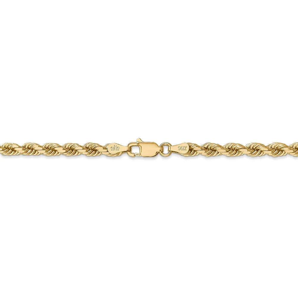 14kt Yellow Gold 4mm Diamond Cut Rope Chain with Lobster Clasp, 30 inch G720