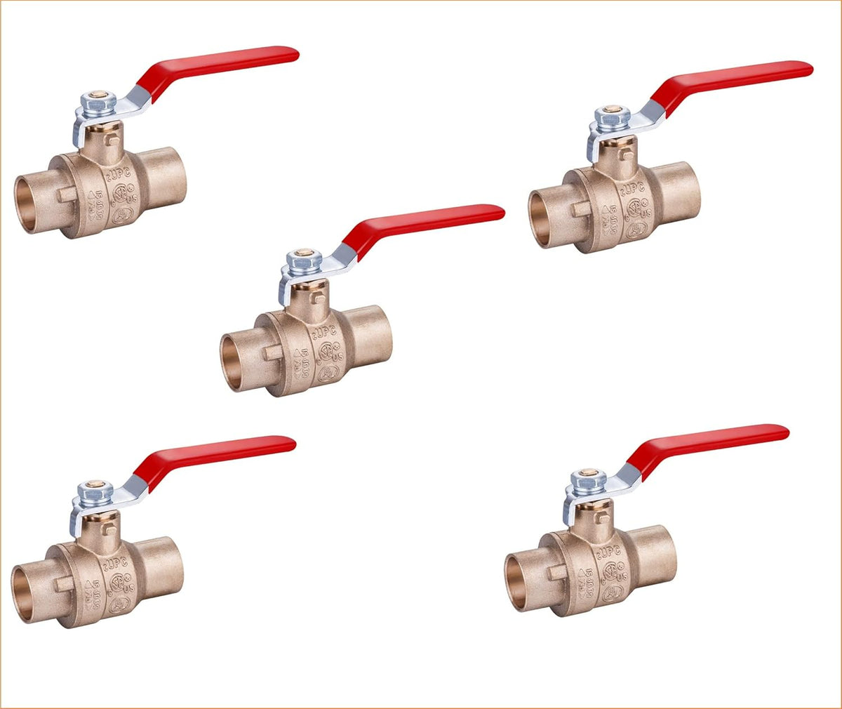 1/2" Sweat Solder Brass Full Port Ball Valve Lead Free Red Handle (5-Pack) E6069