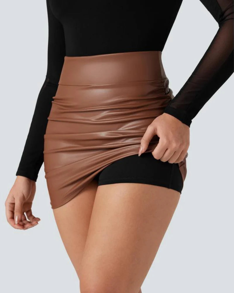 High Waisted Tummy Control Ruched Fleece Mini Skirt Q710