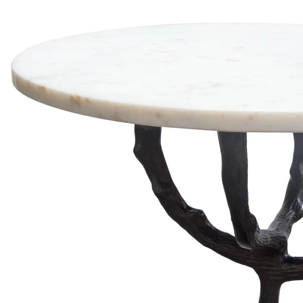 Birch Round Accent Table with Marble Top P16090